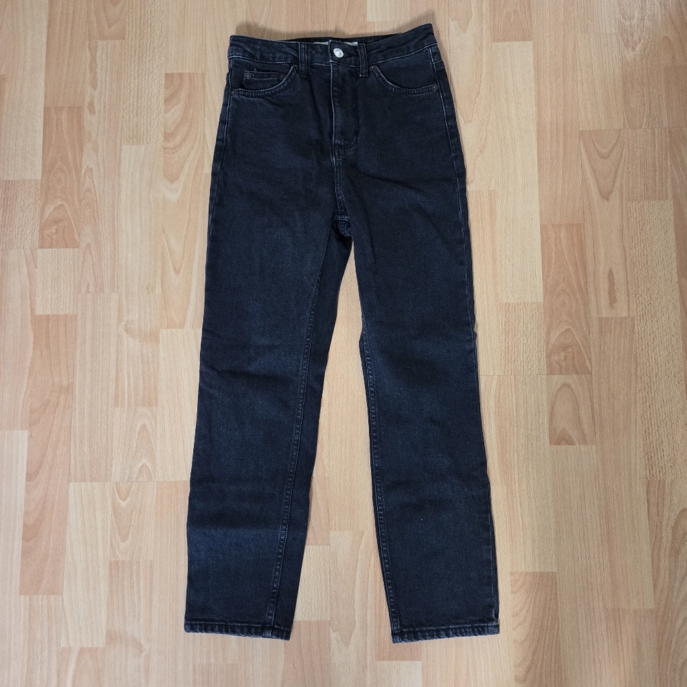 BNWOT Topshop moto high rise dark grey gray straight leg jeans size 25